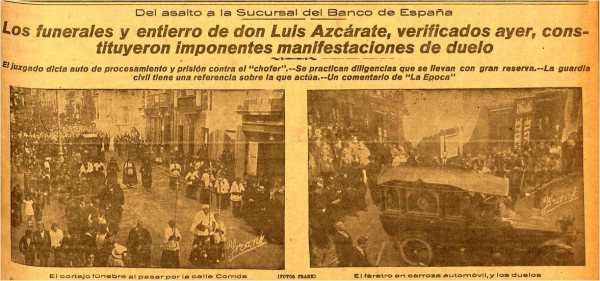 El Comercio 7-9-1923. Entierro Azcarate atraco Banco de Gijon