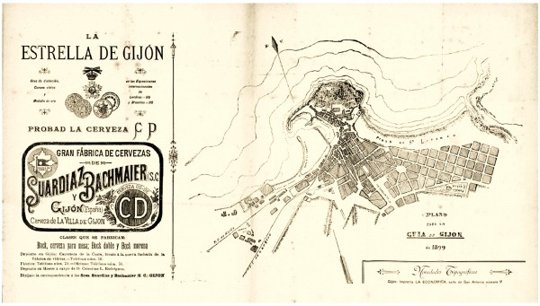 Publicidad de La Estrella y plano de Gijón 1899
