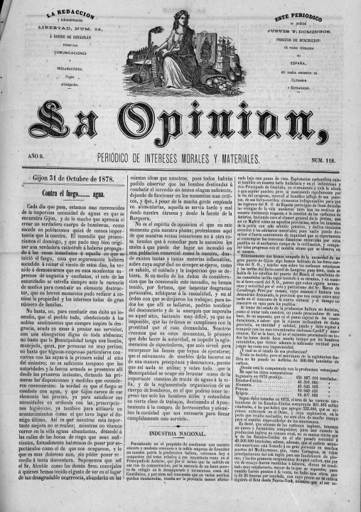 La Opinión  periódico de intereses morales y materiales Año II Número 118 - 1878 octubre 31