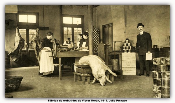 Fábrica de ebutidos de Victor Morán, 1911. Peinado. marco