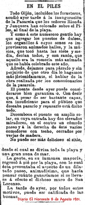 Diario El Noroeste  inauguración pasarela Piles 7 agosto 1901