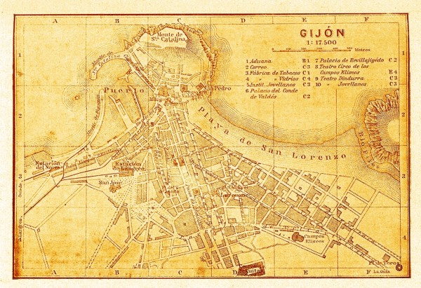 Gijón en la guía para el turista del año 1914.